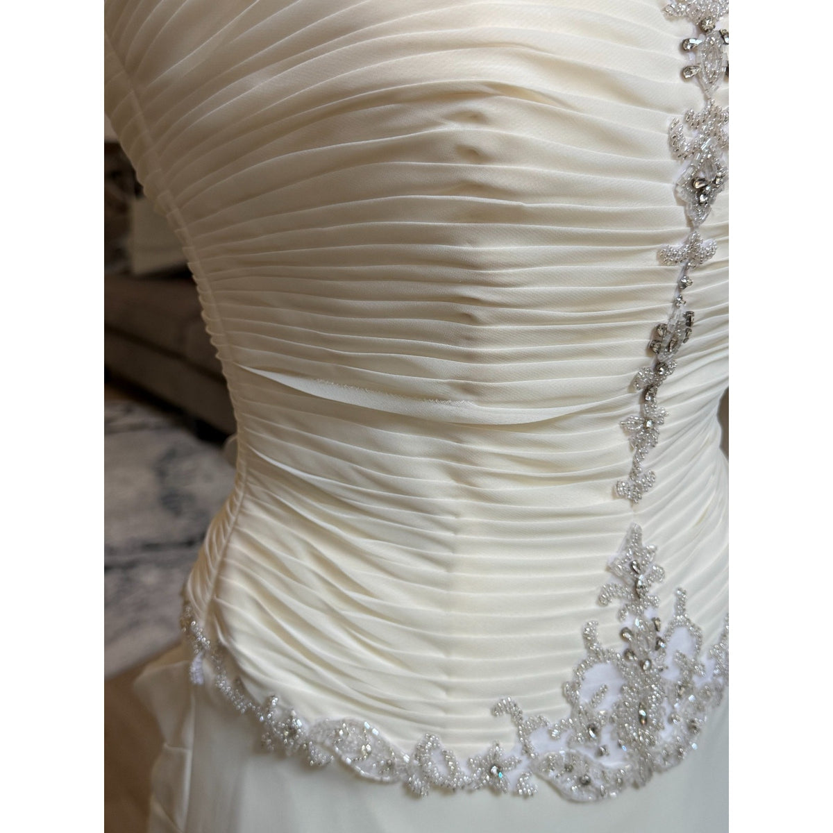 WG023 Jacquelin Exclusive 9861 Dark Ivory Strapless Ruched Beaded Trumpet Gown