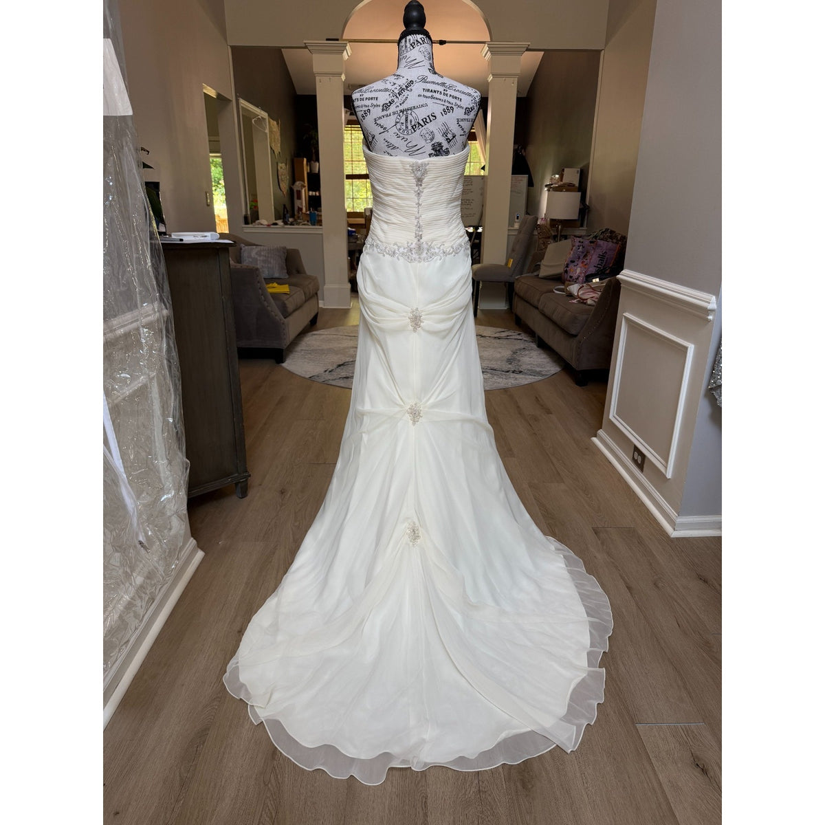 WG023 Jacquelin Exclusive 9861 Dark Ivory Strapless Ruched Beaded Trumpet Gown