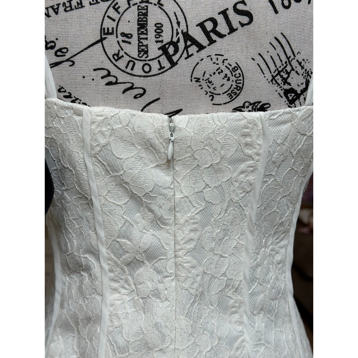 WG027 Lulus Dainty Personality Ivory Lace Seamed Bustier Mini Dress M NWT