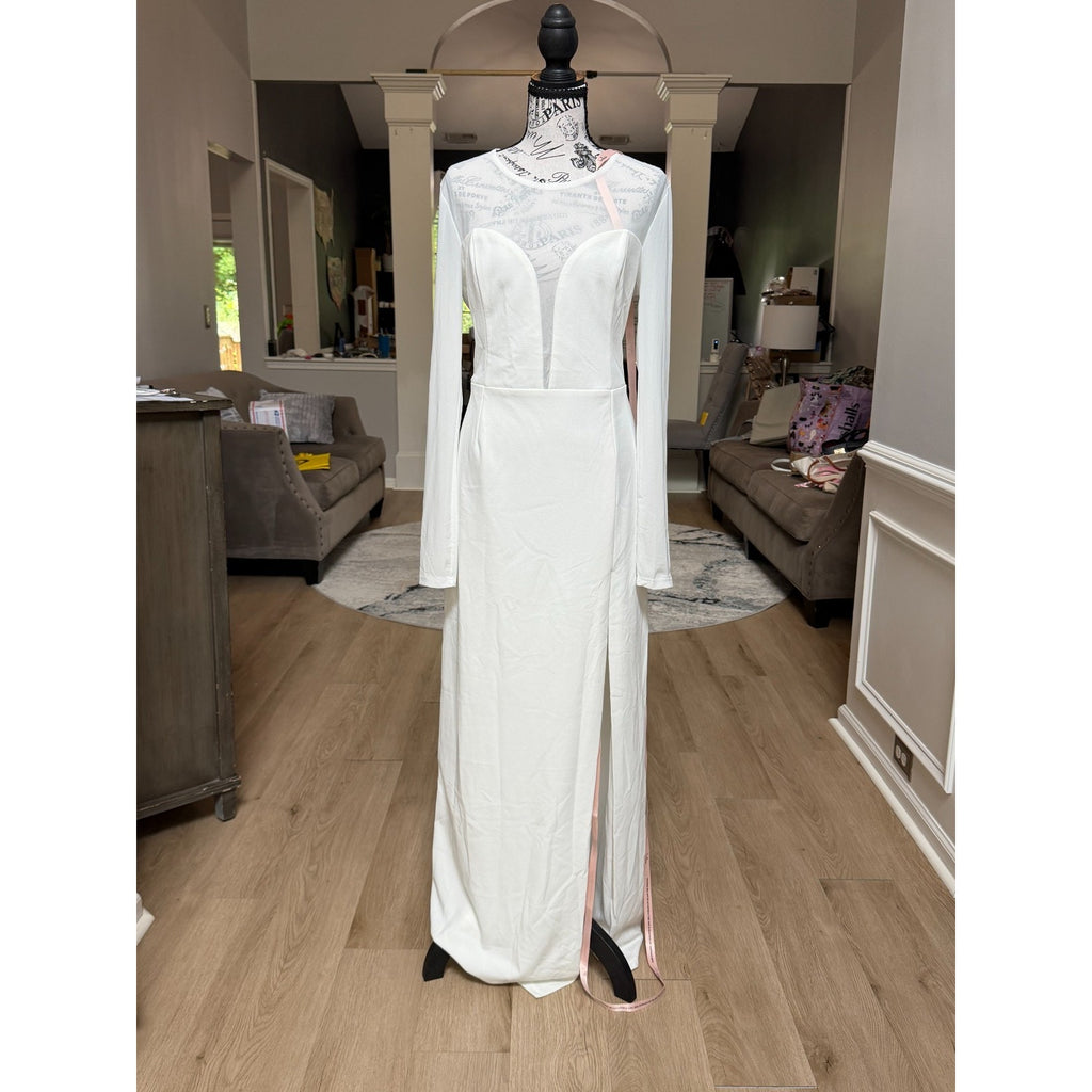 WG029 Lulus White Mesh Long Sleeve Maxi Dress XL
