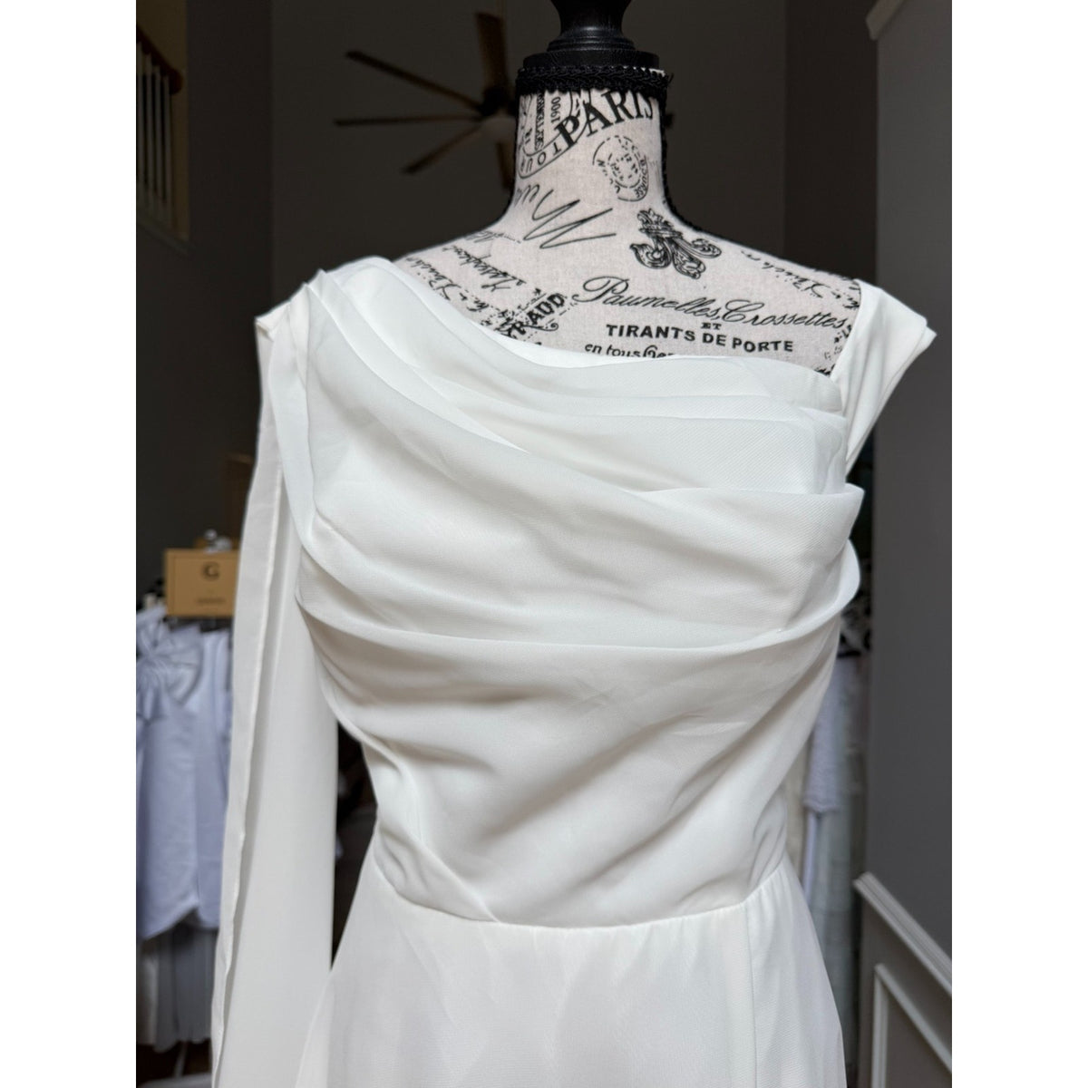 WG012 Size 16 Ivory Draped Scarf-Neck A-Line Wedding Gown NWT
