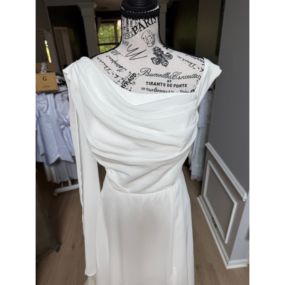 WG012 Size 16 Ivory Draped Scarf-Neck A-Line Wedding Gown NWT