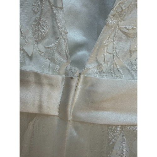 G005 NWT Defect Toddler Girls Size 2 (2T) Ivory Lace Tulle Flower Girl Dress Bow
