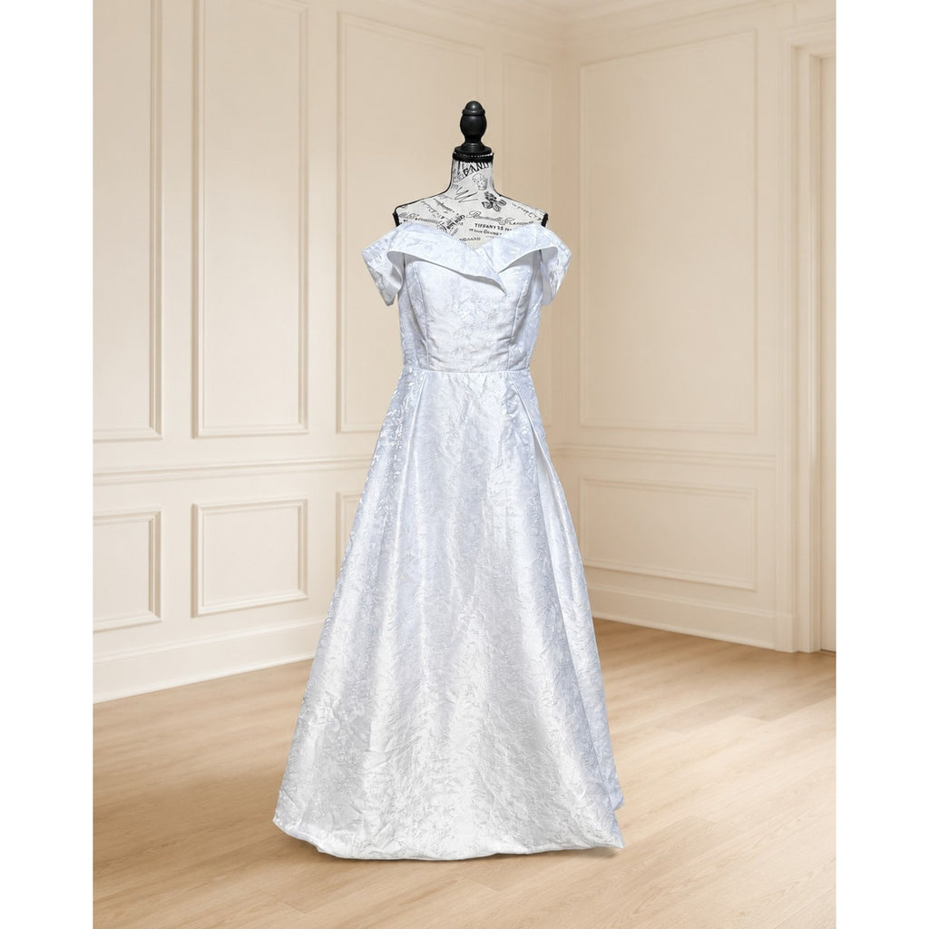 WG013 Size 12 White Off-the-Shoulder A-Line Wedding Gown NWD
