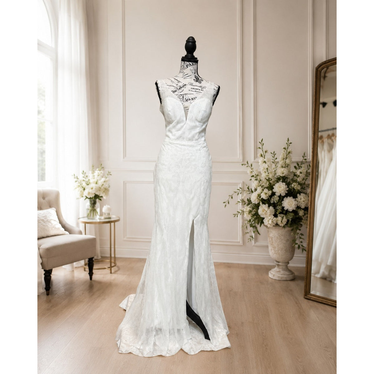 WG018 Size 4 Ivory Sequin Fit-and-Flare Corset Wedding Gown NWT