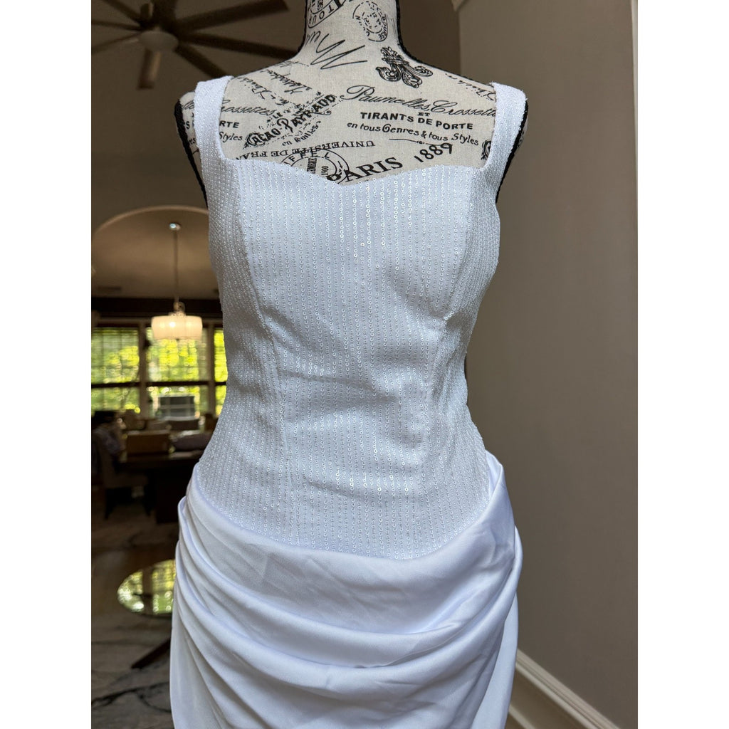 WG007 Size 4 Bright White Sparkle Corset Mermaid Wedding Gown NWT