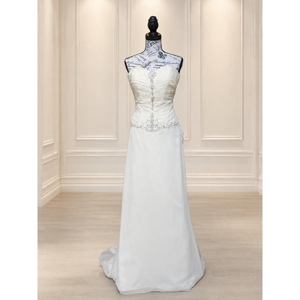 WG023 Jacquelin Exclusive 9861 Dark Ivory Strapless Ruched Beaded Trumpet Gown
