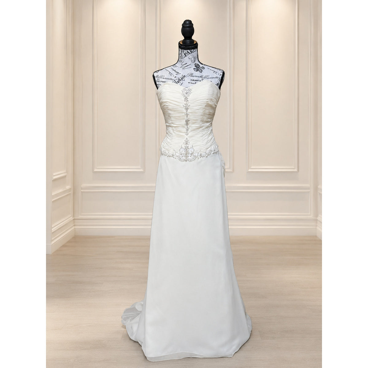WG023 Jacquelin Exclusive 9861 Dark Ivory Strapless Ruched Beaded Trumpet Gown