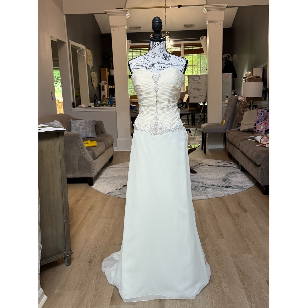 WG023 Jacquelin Exclusive 9861 Dark Ivory Strapless Ruched Beaded Trumpet Gown