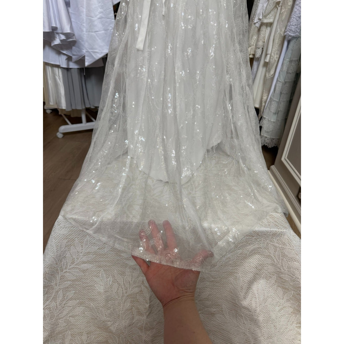 WG018 Size 4 Ivory Sequin Fit-and-Flare Corset Wedding Gown NWT