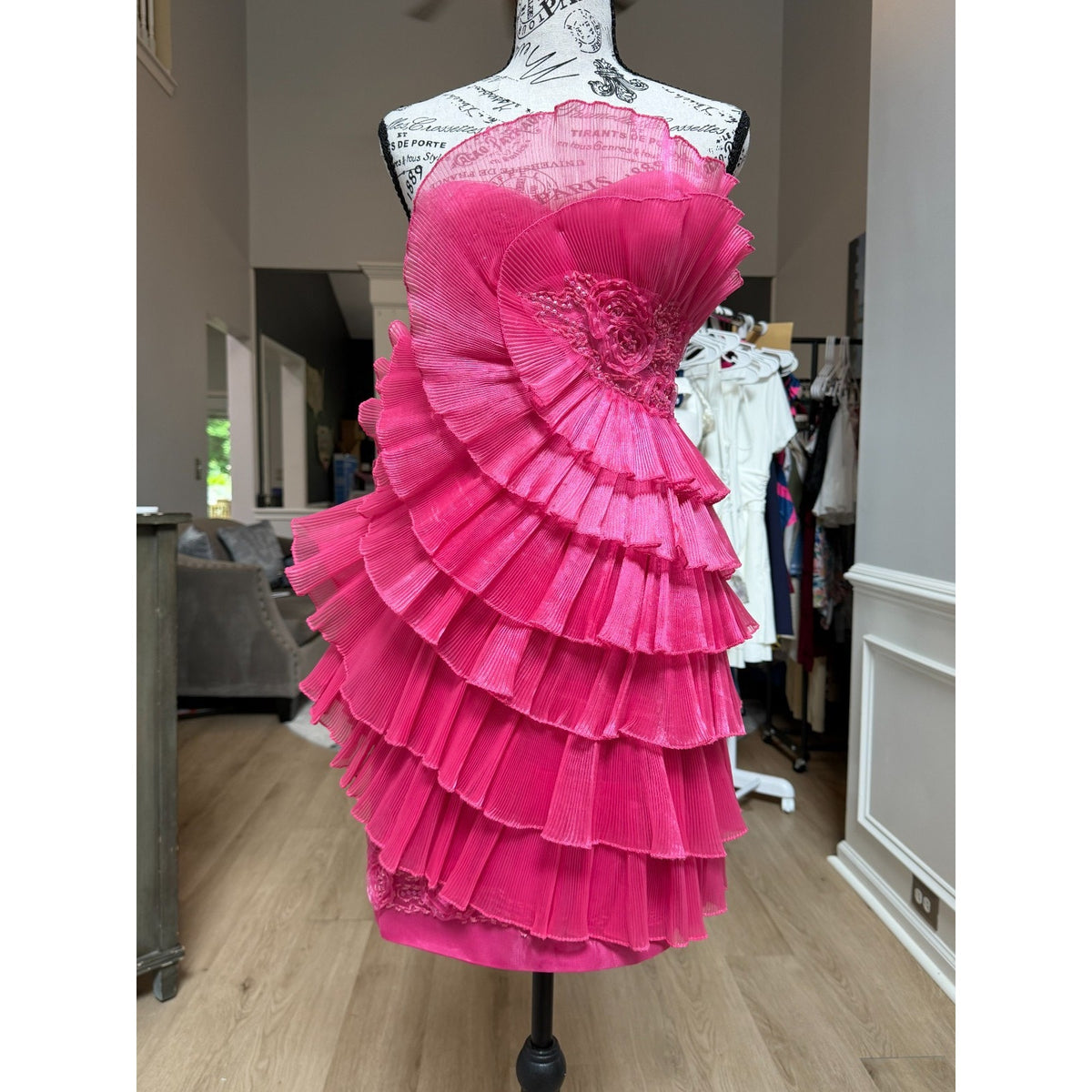 G001 Cinderella Divine Fuchsia Pink Ruffle Rosette Mini Formal Dress Size 4